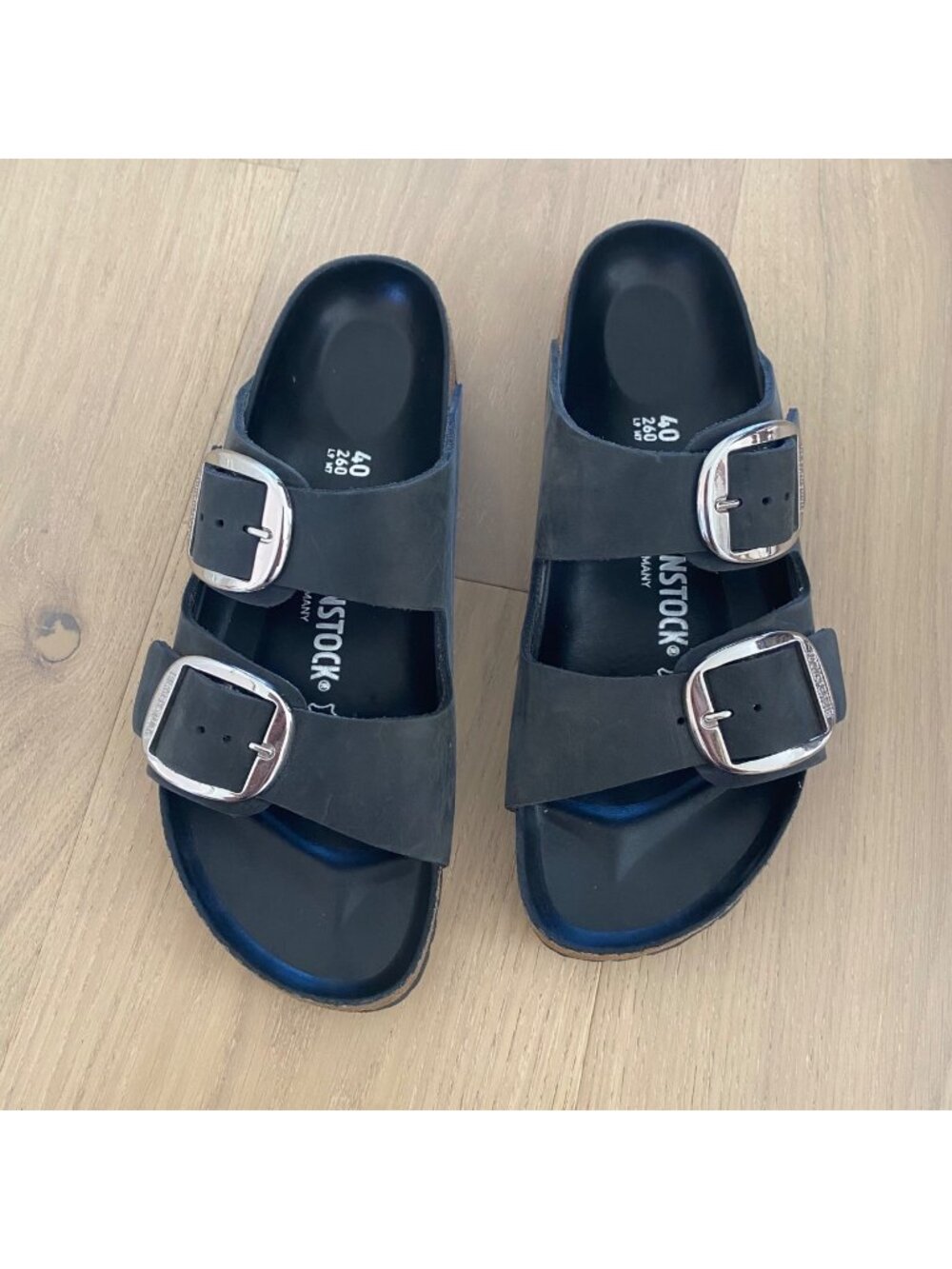Birkenstock *narrow* Arizona Sandals Shoes Big Buckle Black Oiled Leather
